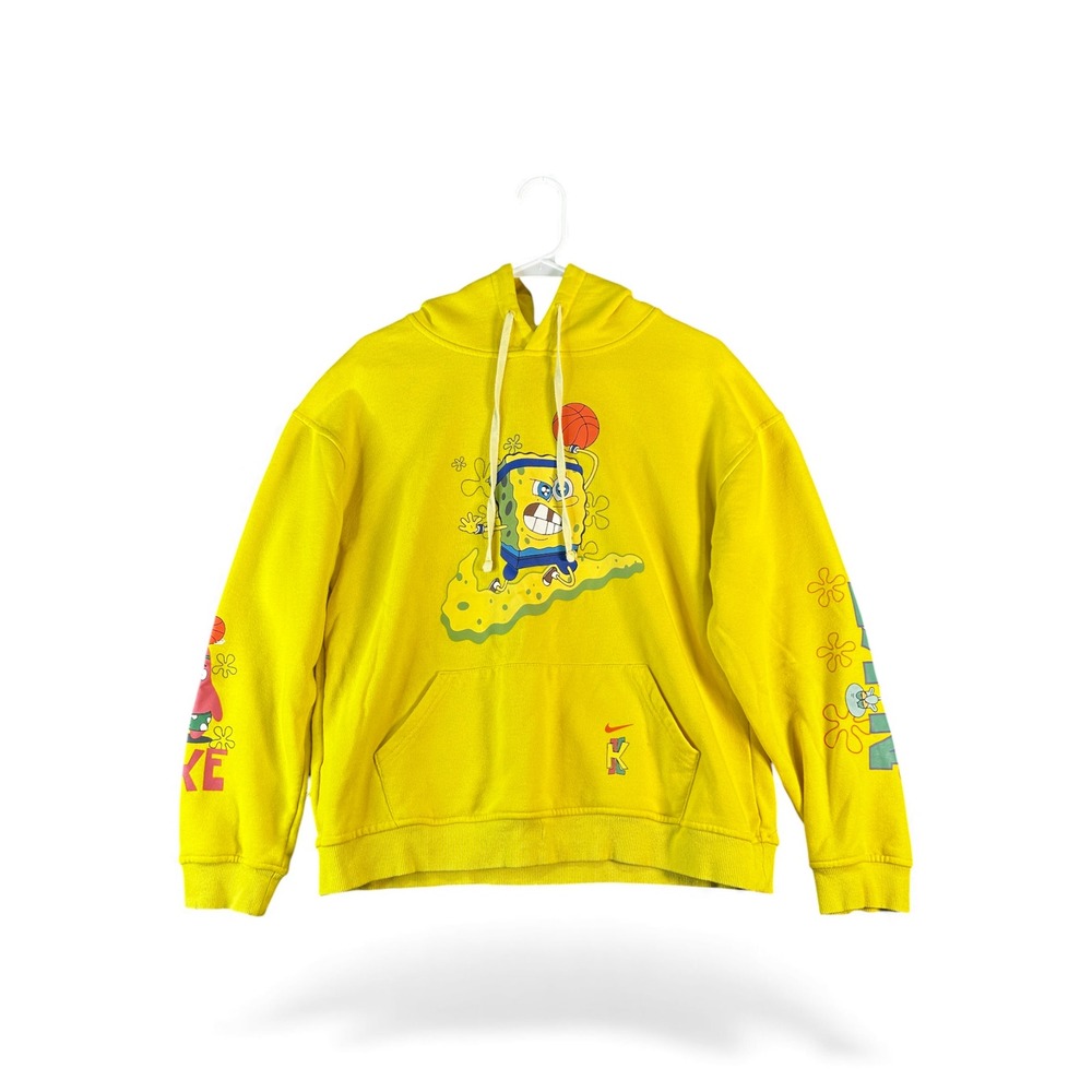 Nike Spongebob Squarepants Hoodie Mens Size L Yellow Graphic Pullover Sweatshirt